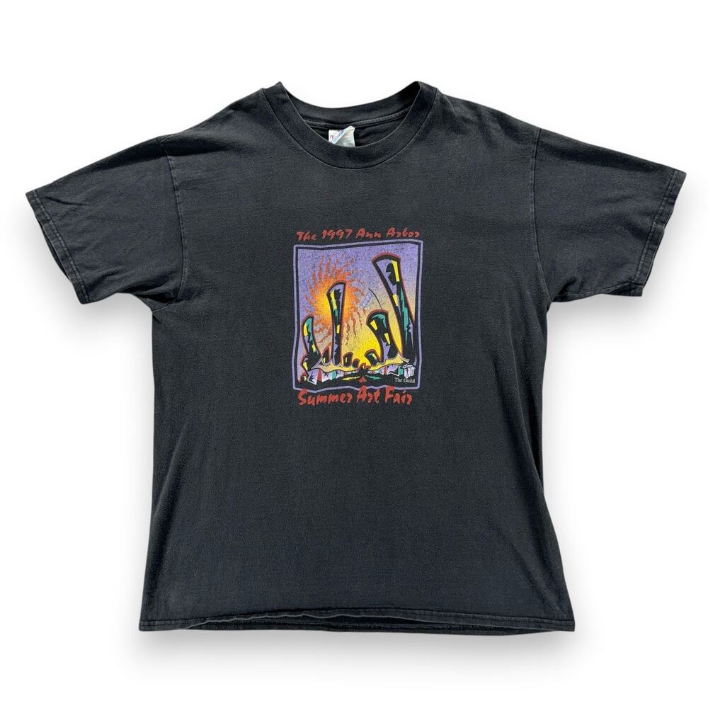 Vintage Ann Arbor Art Fair Shirt Adult LARGE Black 1997 Summer Michigan 90s